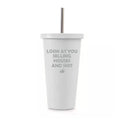 16 oz Stainless Steel Double Wall Insulated Tumbler Travel Mug With Straw G54270