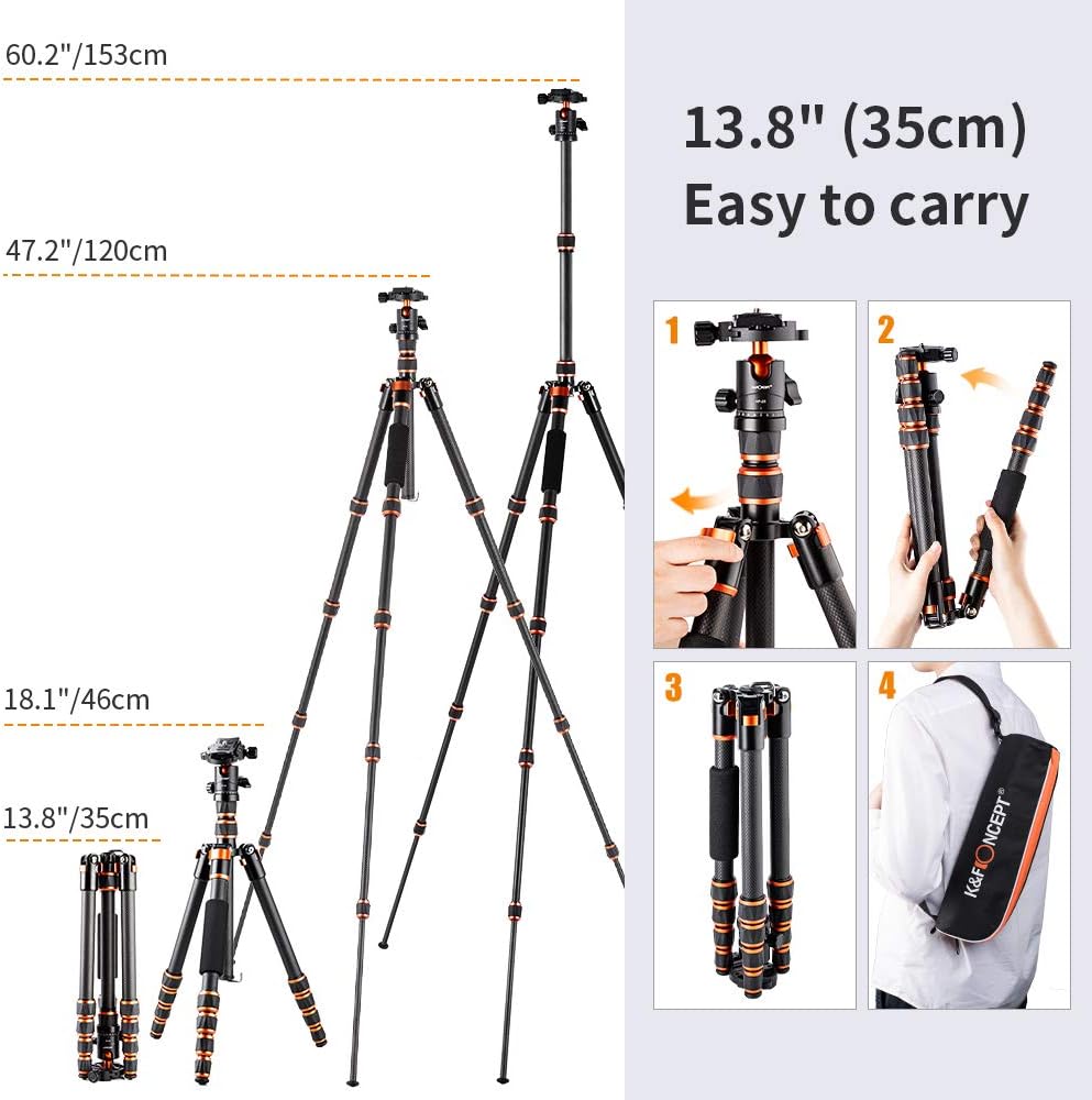 61 inch Carbon Fiber Camera Tripod with 360 Degree Ball Head Q485