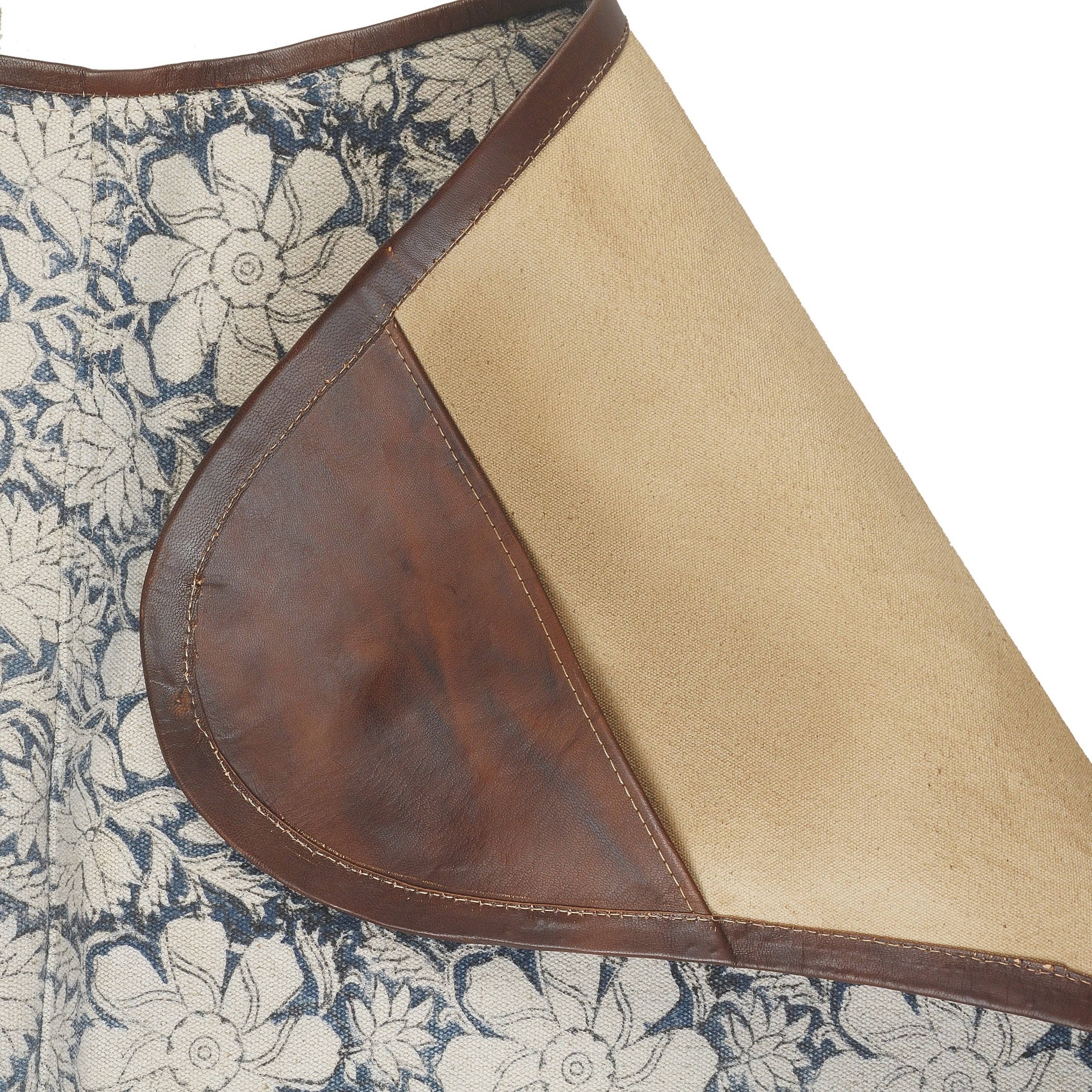 Blue/White/Brown Floral Canvas Faux Leather Butterfly Chair H565829