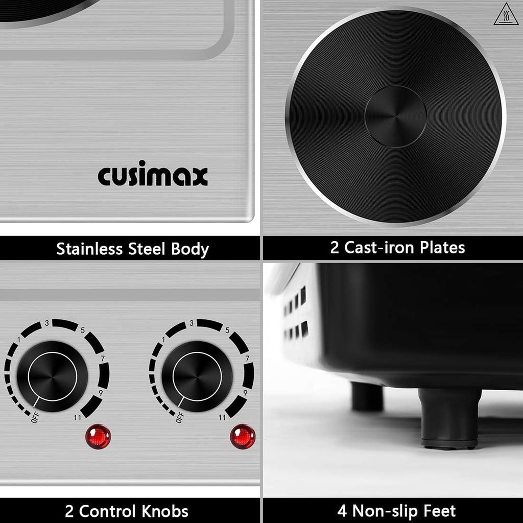 Double Hot Plate Cooktop, 1800W Portable Electric Burner, Cast Iron, Stainless Steel Z24850