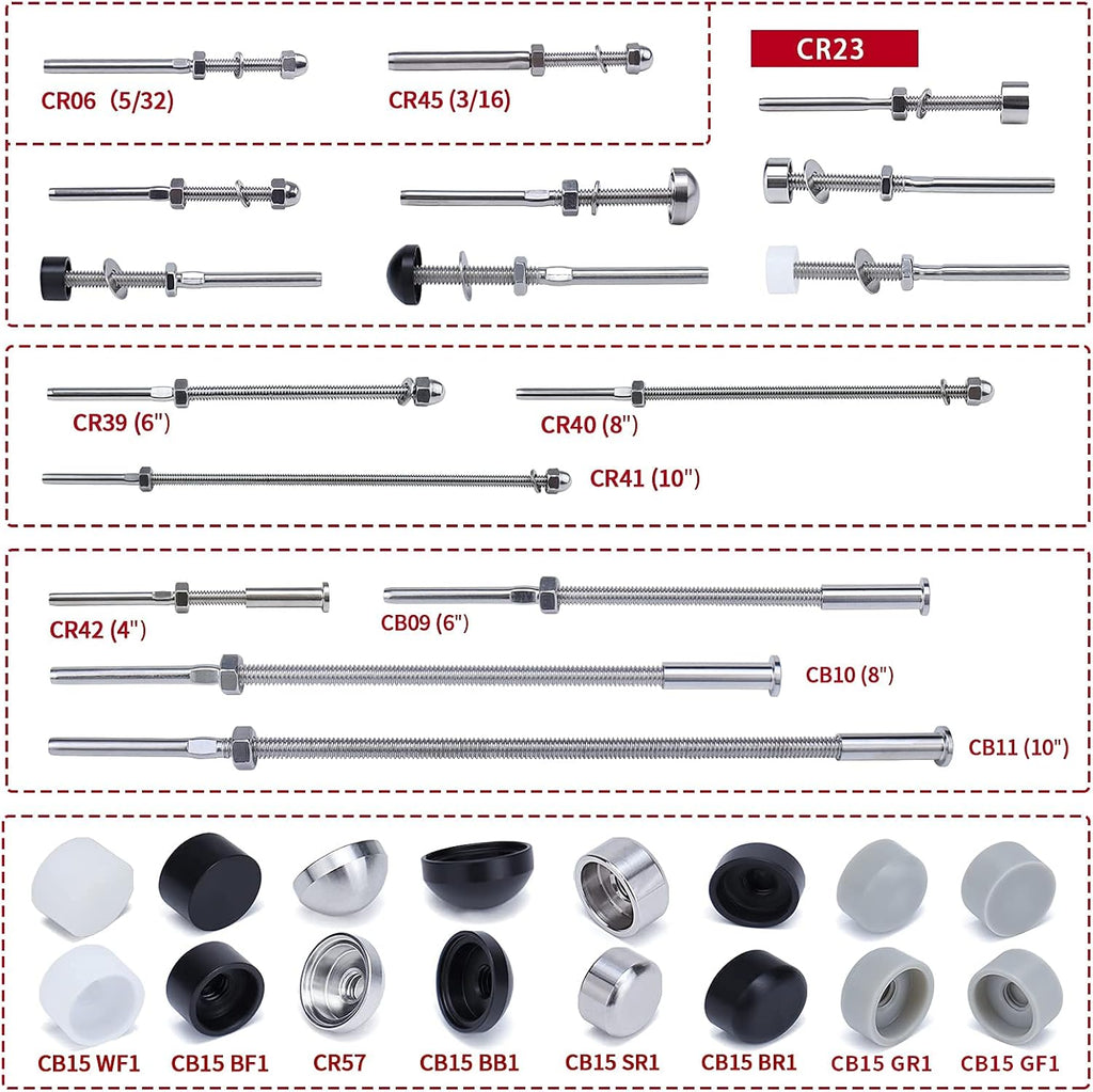 20Pack 1/8 Cable Railing Kit End Fitting Terminal T316 Stainless Steel L380865