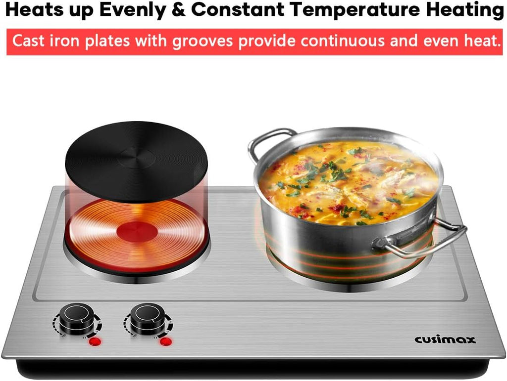 Double Hot Plate Cooktop, 1800W Portable Electric Burner, Cast Iron, Stainless Steel Z24850