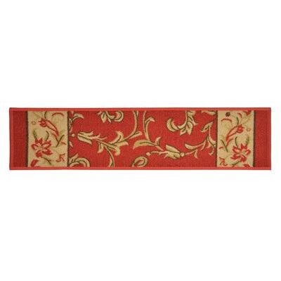 Floral Red Stair Tread Rectangle H9054