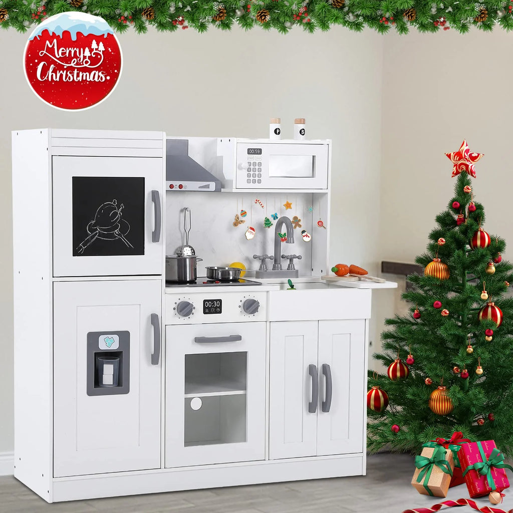 White Wooden Kids Kitchen Playset with 20 PCS Cookware Accessories G835