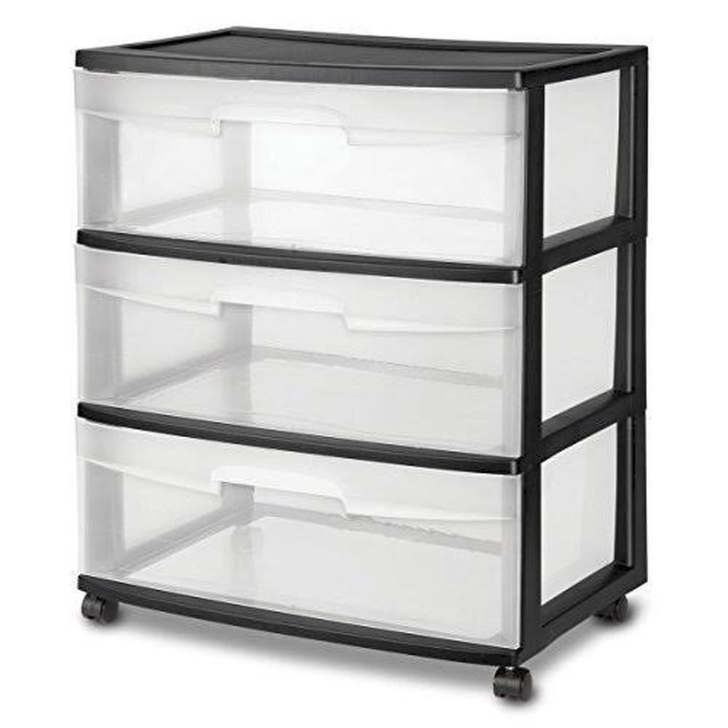 Wide 3 Drawer Cart with Clear Drawers and Black Casters I2614