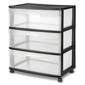 Wide 3 Drawer Cart with Clear Drawers and Black Casters I2614