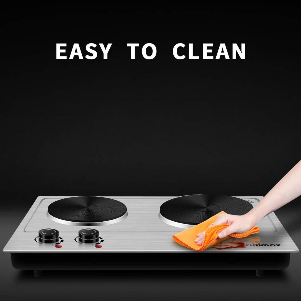 Double Hot Plate Cooktop, 1800W Portable Electric Burner, Cast Iron, Stainless Steel Z24850
