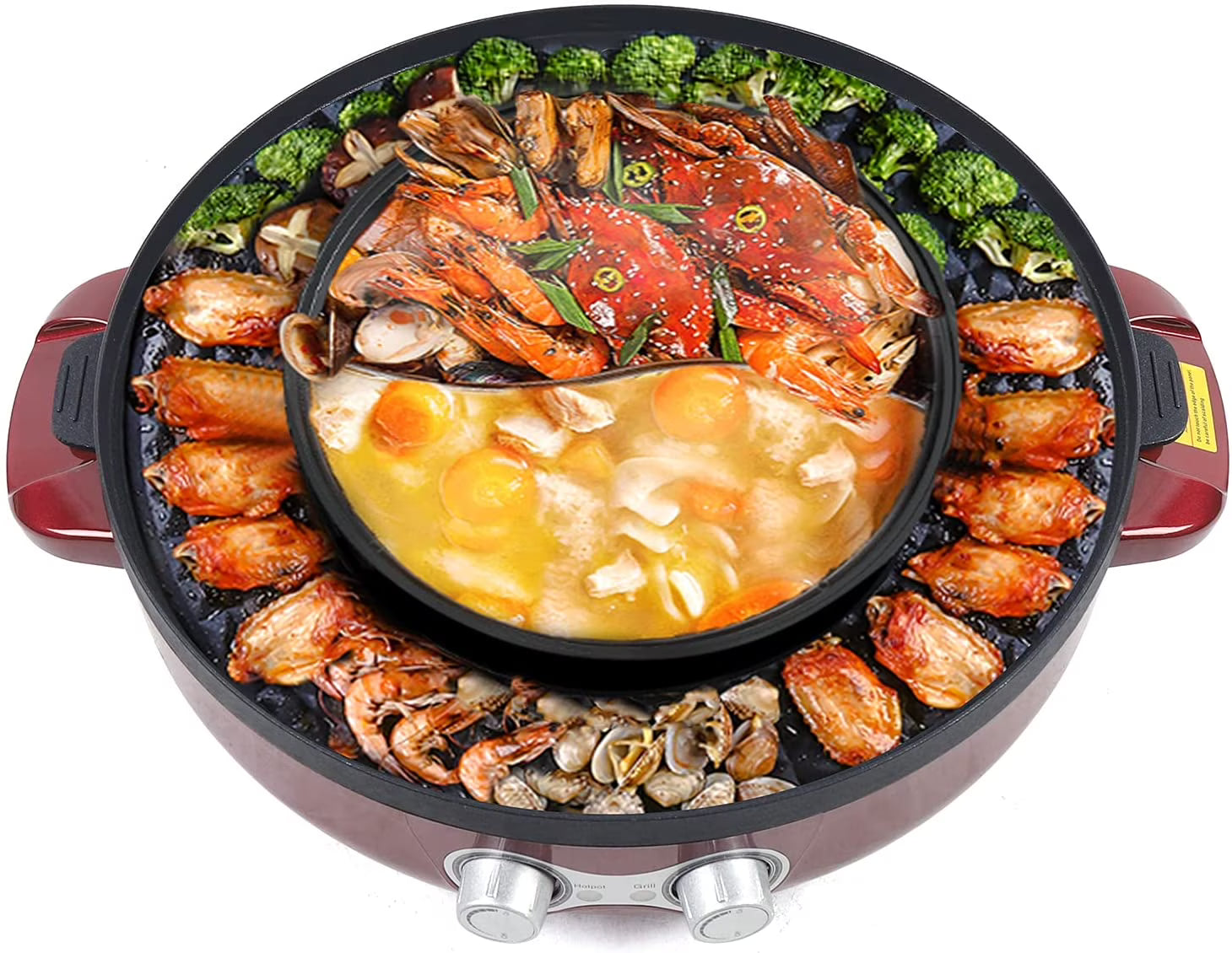 2in1 Electric Grill and Hot Pot Barbecue BBQ Grill Pan Soup Shabu Pot 2200W 110V A138