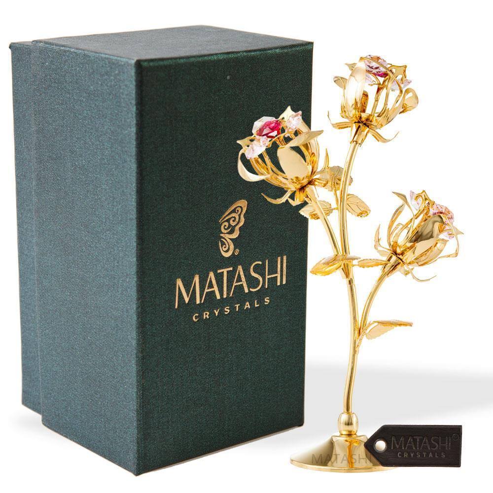 Pink Crystal Rose Flower Tabletop Sculpture J9414