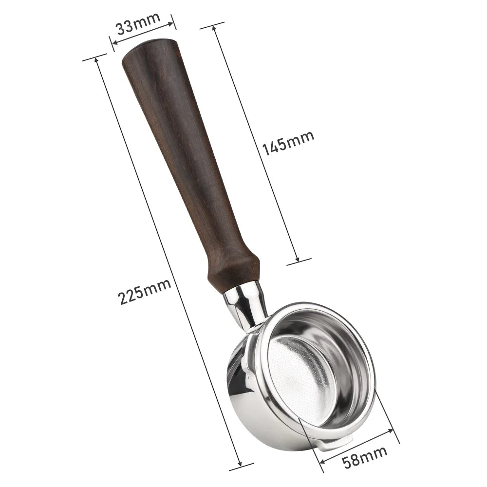Stainless Steel Bottomless Naked Portafilter with Wooden Handle R9086