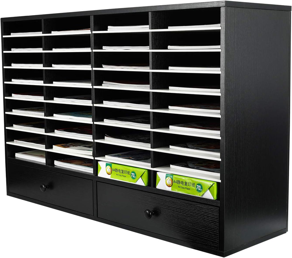 Brown 2 Drawer 36 Slots Wood Literature Organizer H985794