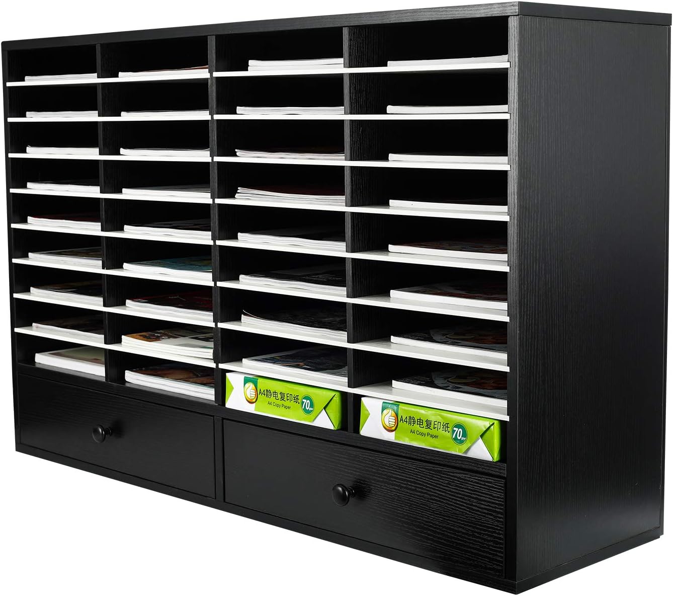 Brown 2 Drawer 36 Slots Wood Literature Organizer H985794