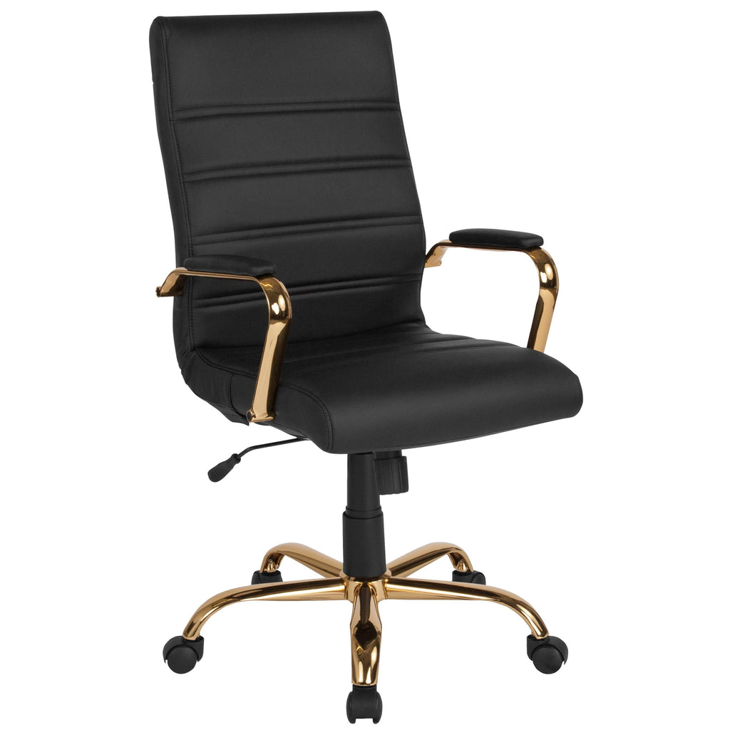 Black LeatherSoft Executive Swivel Office Chair with Chrome Base and Arms V44043