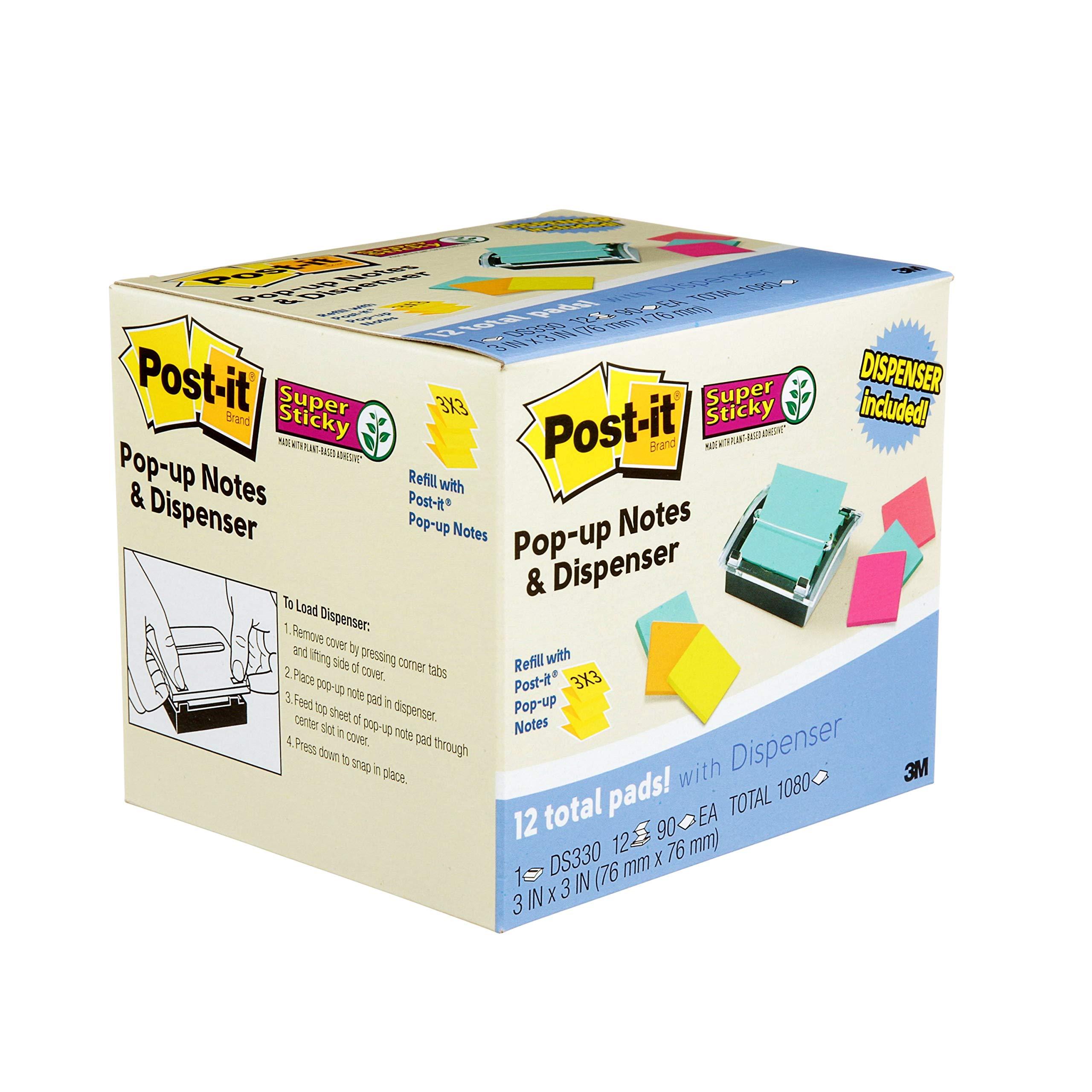 Super Sticky Note and Dispenser Value Pack, 3 x 3 Inches, 90-Sheet Pad (12 Pack) E196