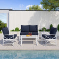 5-Piece Patio Furniture Set with Loveseat Sofa Coffee Table Metal Navy Blue K73097