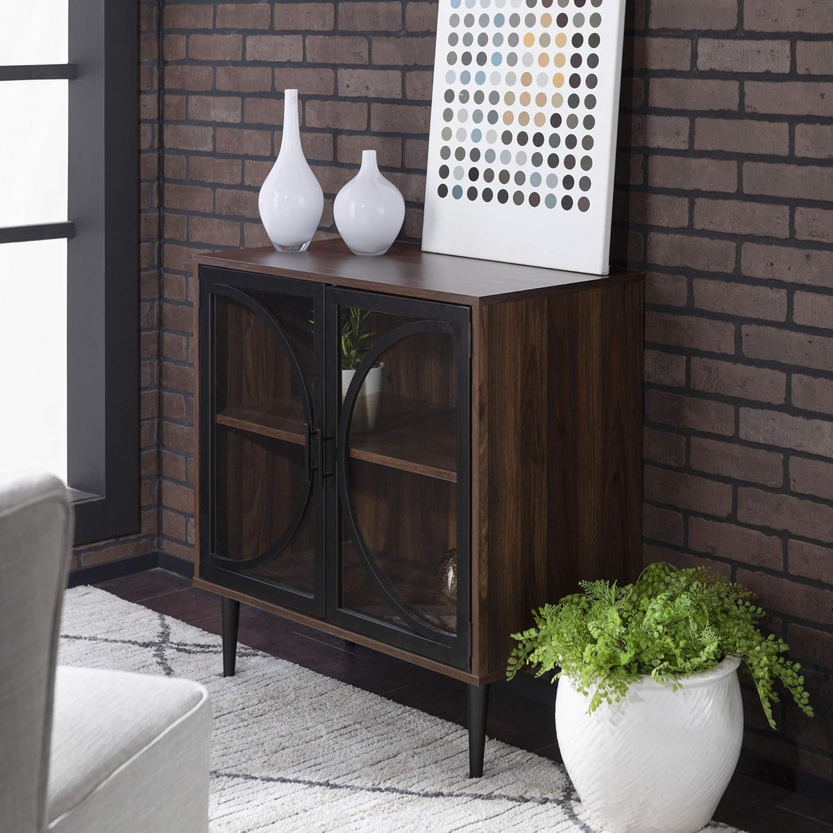 Industrial Buffet Storage Cabinet, 30 Inch, Dark Walnut R40603