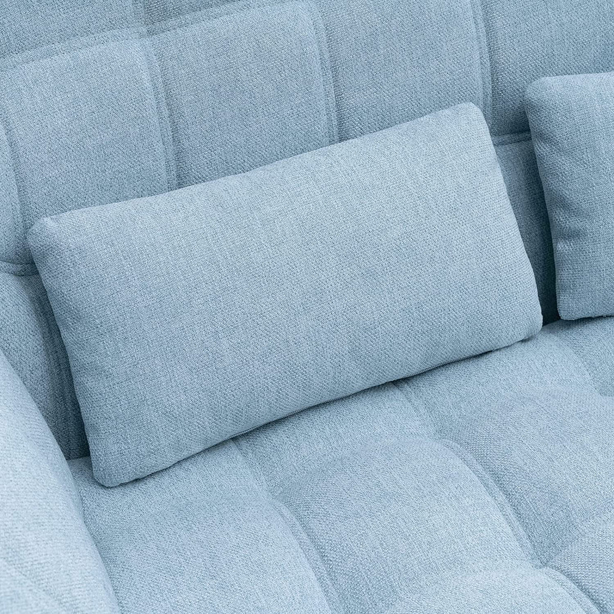 Light Blue Linen Fabric Loveseat Sofa with 2 Pillows Wood Legs U2462