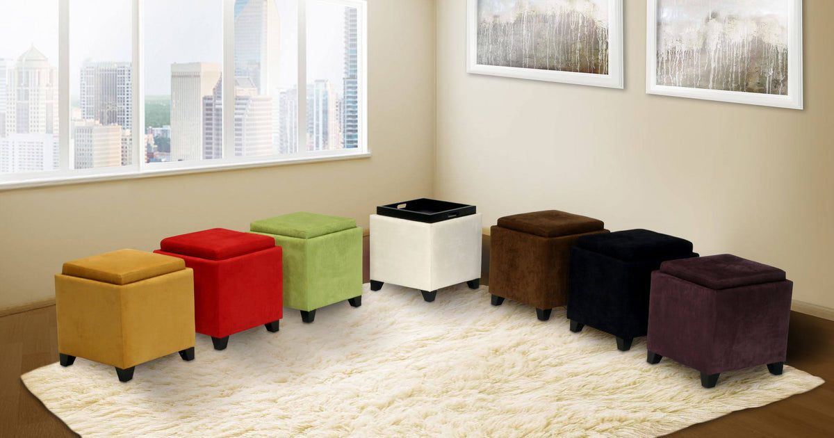 Red Microfiber Storage Ottoman Z2550