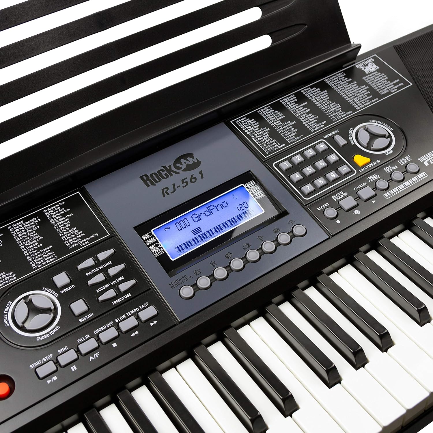61 Key Keyboard Piano With LCD Display Kit, Keyboard Stand, Piano Bench, Headphones, Keynote Stickers J288655