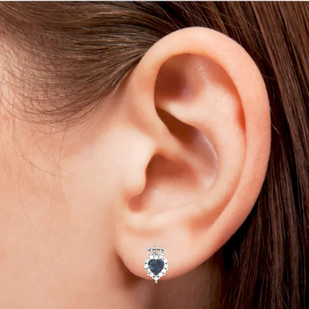 14k White Gold Sapphire Diamond Stud Earrings R1695