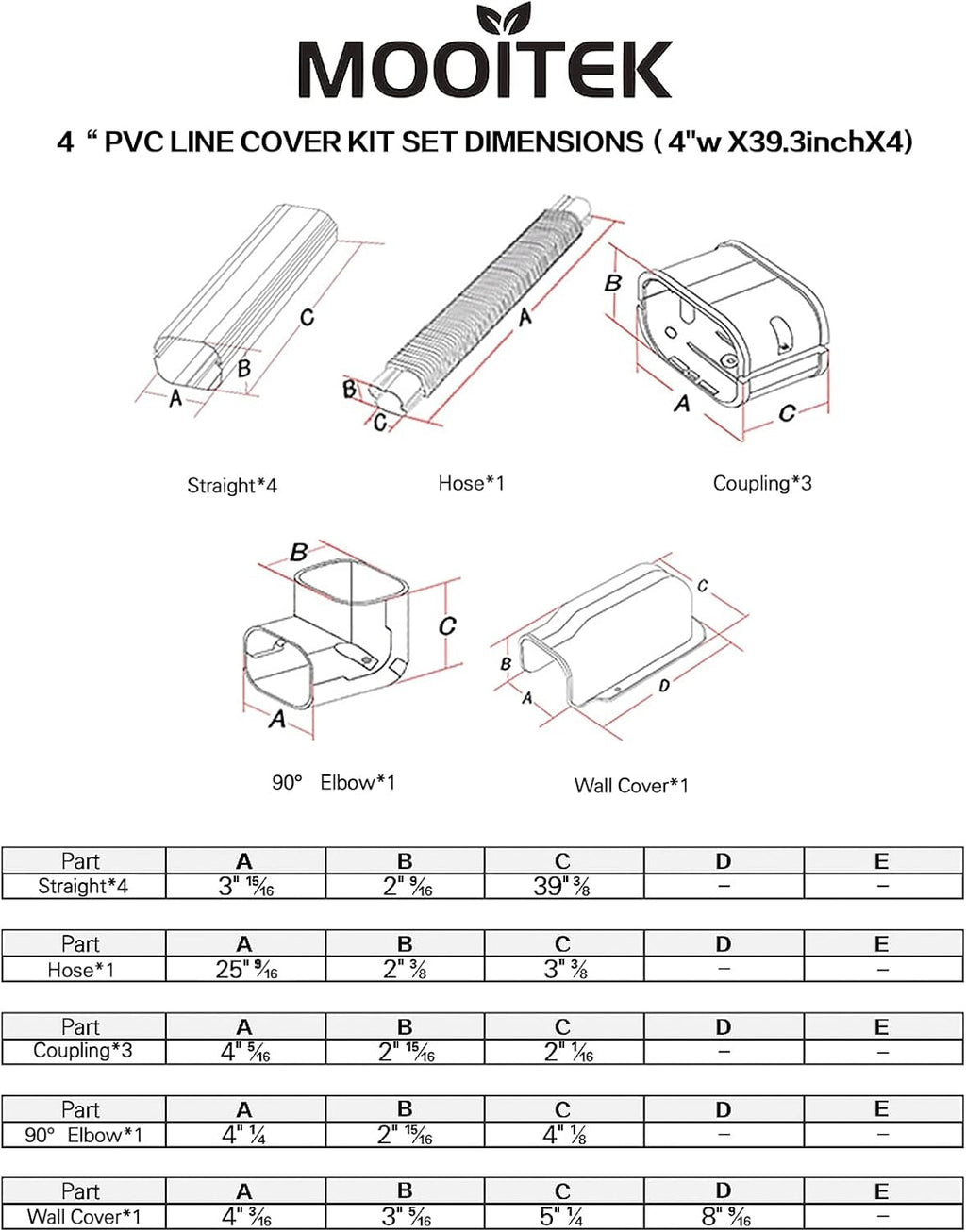 PVC Decorative Line Set Cover Kit for Ductless Mini Split Air Conditioners, Pack of 2 Q477