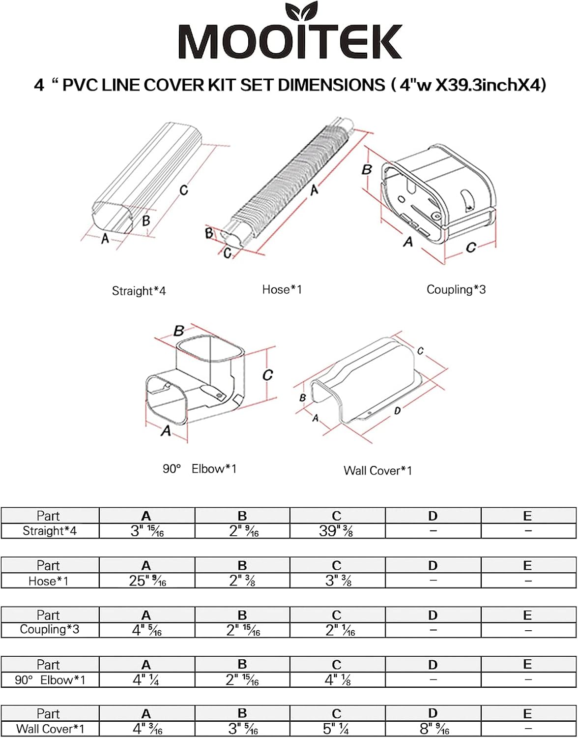 PVC Decorative Line Set Cover Kit for Ductless Mini Split Air Conditioners, Pack of 2 Q477