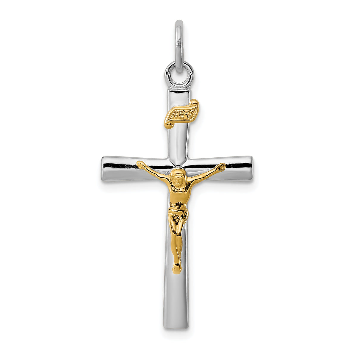 18K Gold Rhodium-Plated Sterling Silver Crucifix Charm Pendant with Sterling Silver Cable Chain Necklace 18'' Y504708