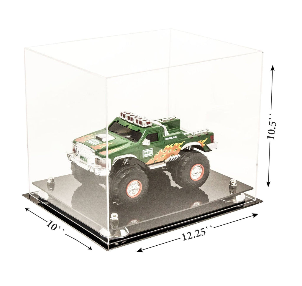 Clear Acrylic Display Case - Medium Rectangle Box with Gold Risers 12.25 inch x 10 inch x 10.5 inch R72258