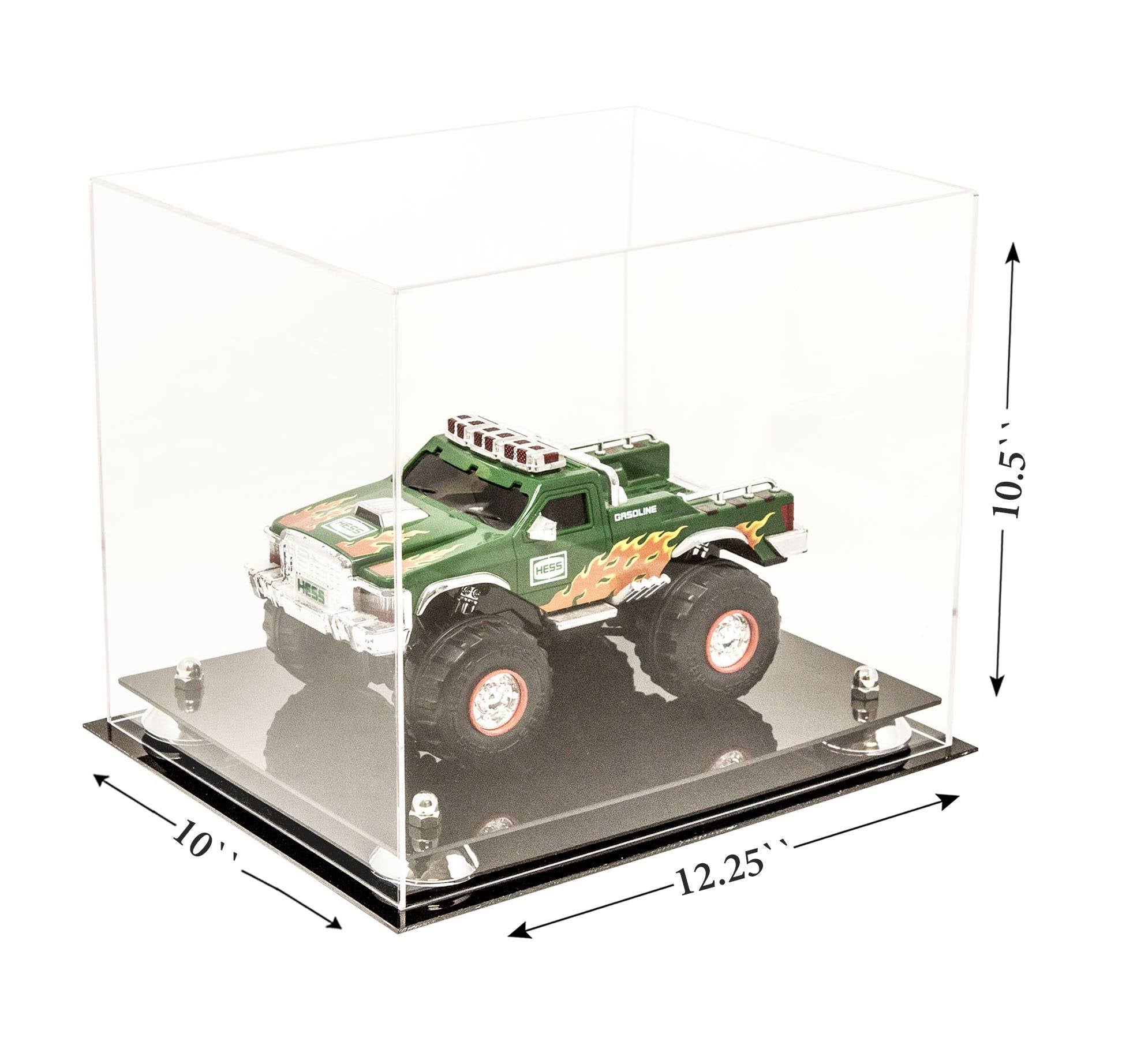 Clear Acrylic Display Case - Medium Rectangle Box with Gold Risers 12.25 inch x 10 inch x 10.5 inch R72258