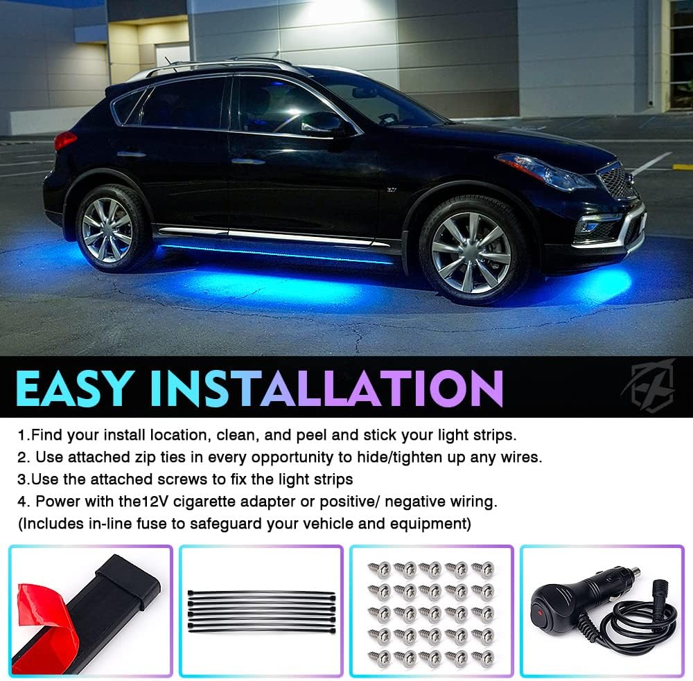 4 PCS RGB LED Car Underglow Light Kit with Wireless Remote D48519