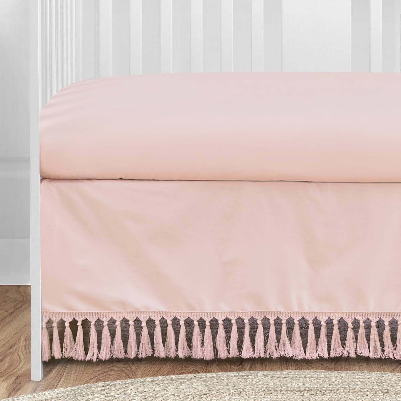 Pink Boho Baby Girl Nursery Crib Bedding Set - 4 Pieces Solid Color Blush J9411