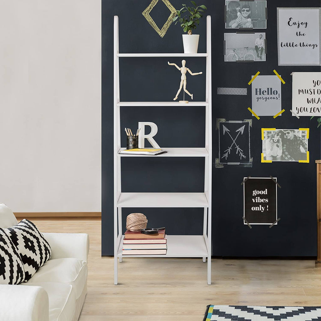 White 5-Shelf Ladder Bookcase Z4747