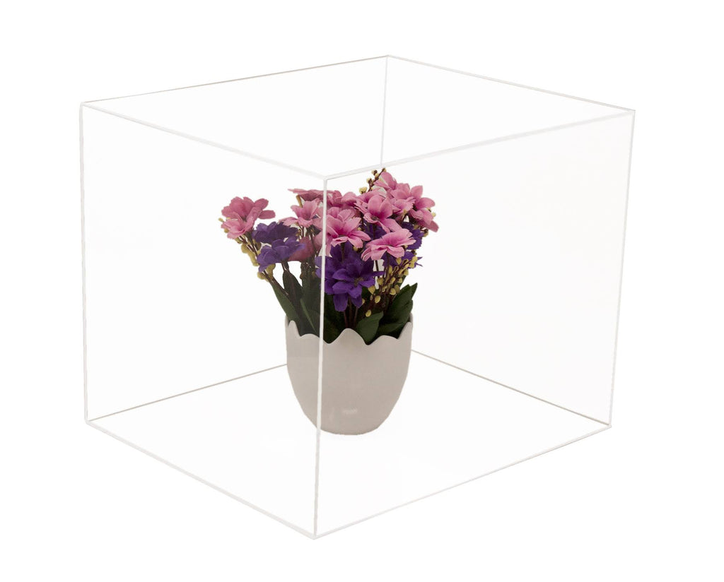Clear Acrylic Display Case - Medium Rectangle Box with Gold Risers 12.25 inch x 10 inch x 10.5 inch R72258