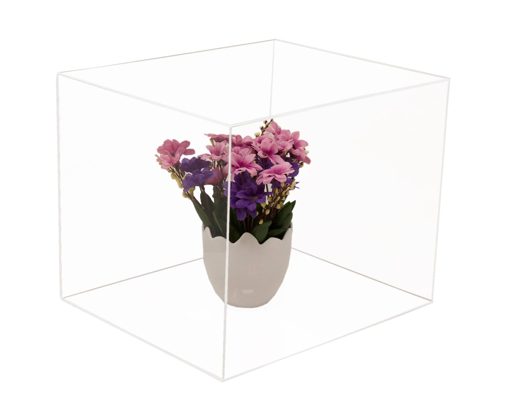Clear Acrylic Display Case - Medium Rectangle Box with Gold Risers 12.25 inch x 10 inch x 10.5 inch R72258