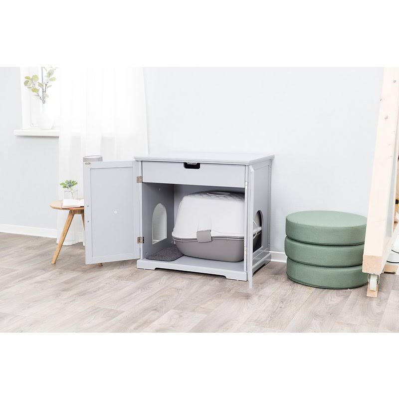 Gray Wooden Cat Litter Box Enclosure L292523