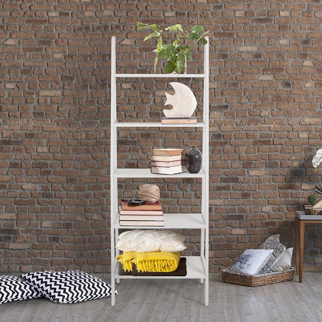 White 5-Shelf Ladder Bookcase Z4747