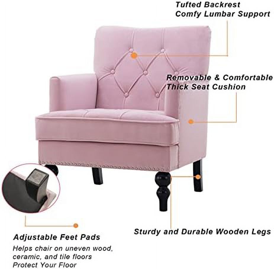 Tufted Velvet Accent Single Sofa with Wooden Legs Armchair S752