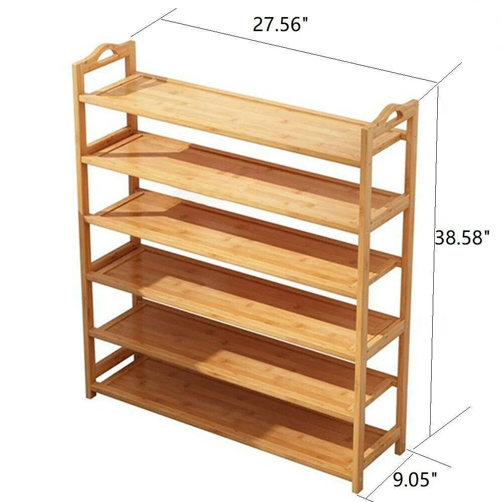 6 Tier Natural Bamboo Wooden Shoe Rack Storage Shelf B801