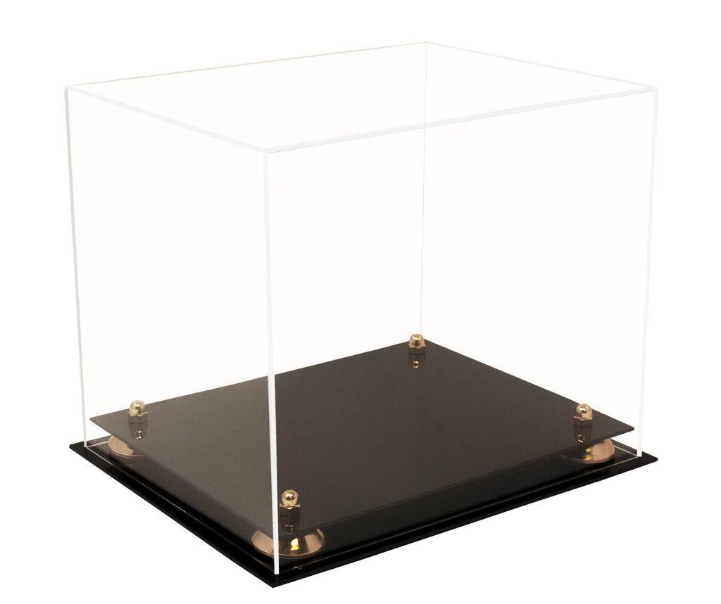 Clear Acrylic Display Case - Medium Rectangle Box with Gold Risers 12.25 inch x 10 inch x 10.5 inch R72258