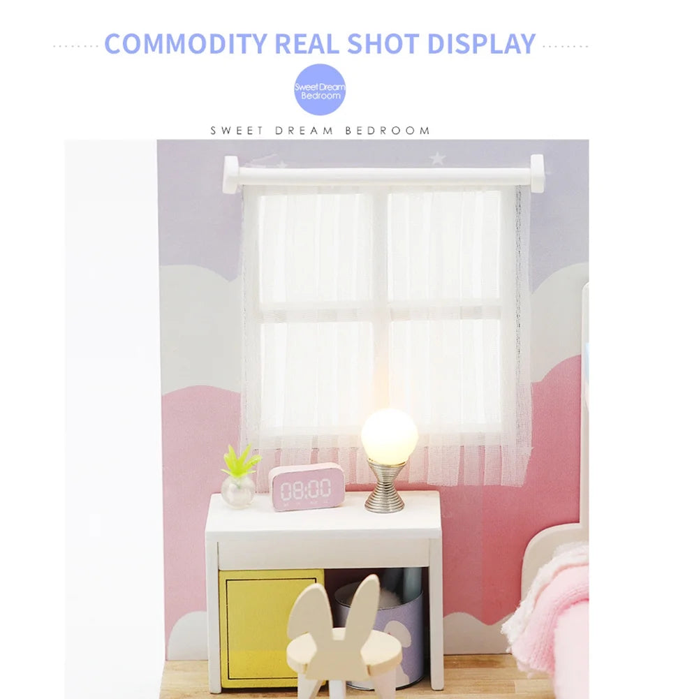 3D Wooden DIY Mini Doll House with Dust Cover Assembling Kids Toy A242990