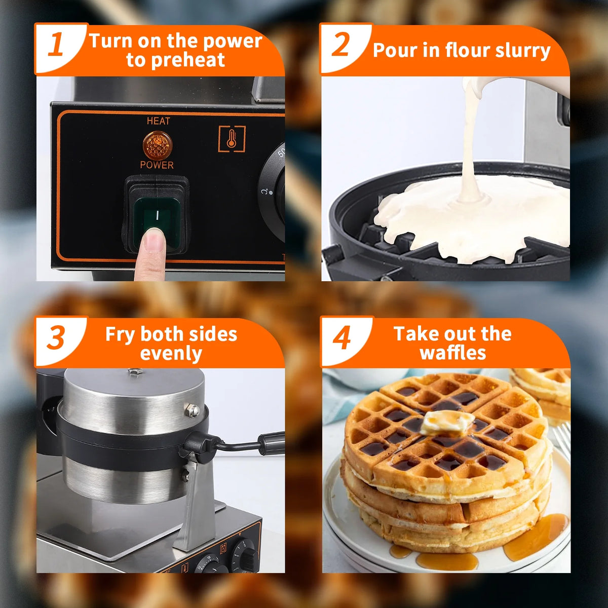 1200w Non-Stick Waffle Maker with Detachable Drip Tray D1646