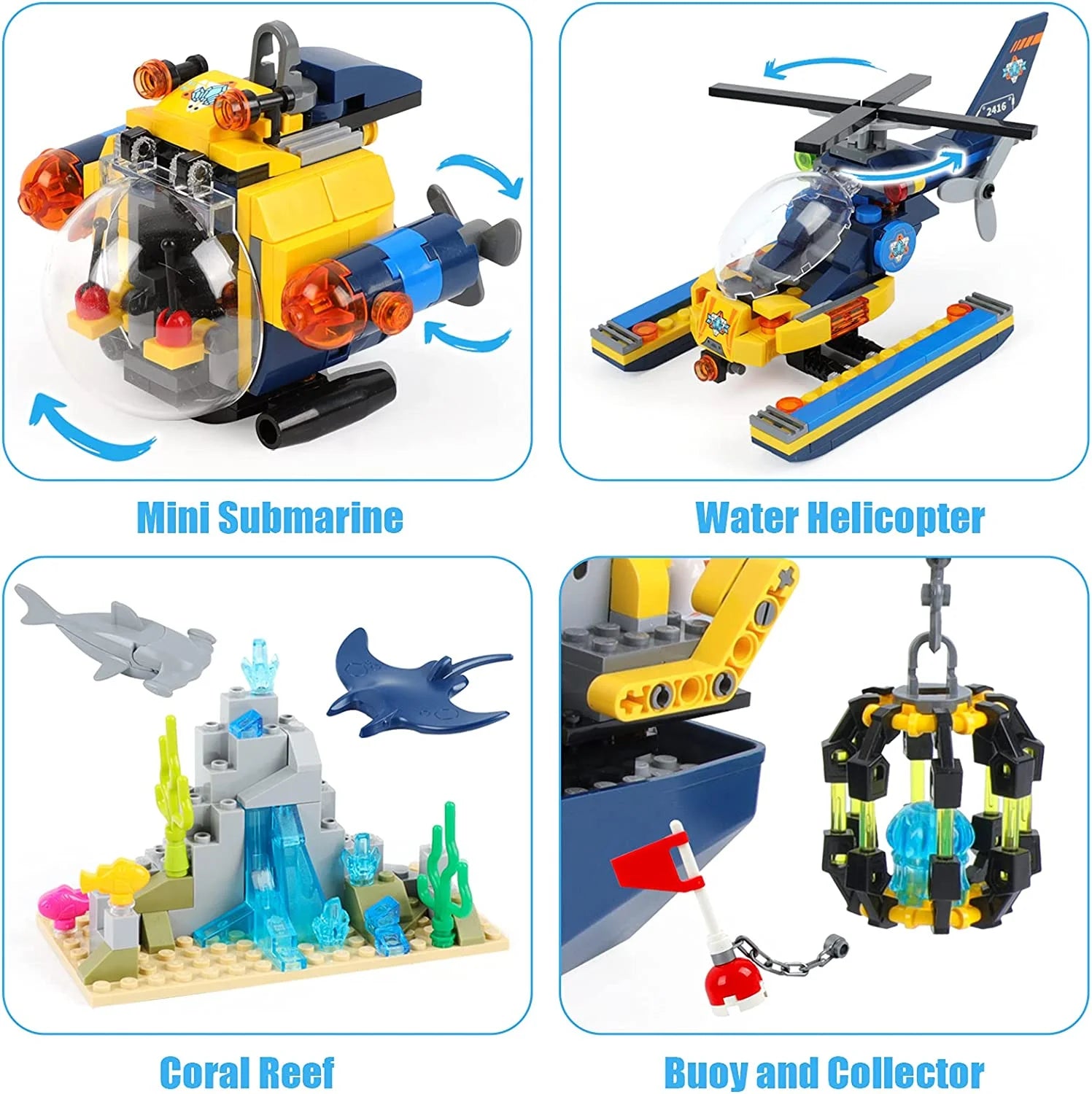Ocean Exploration Ship Building Kit with Submarine and Helicopter, 753 Pieces P330
