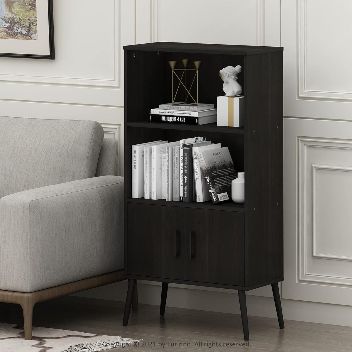Espresso Accent Cabinet with Wood Legs V985450