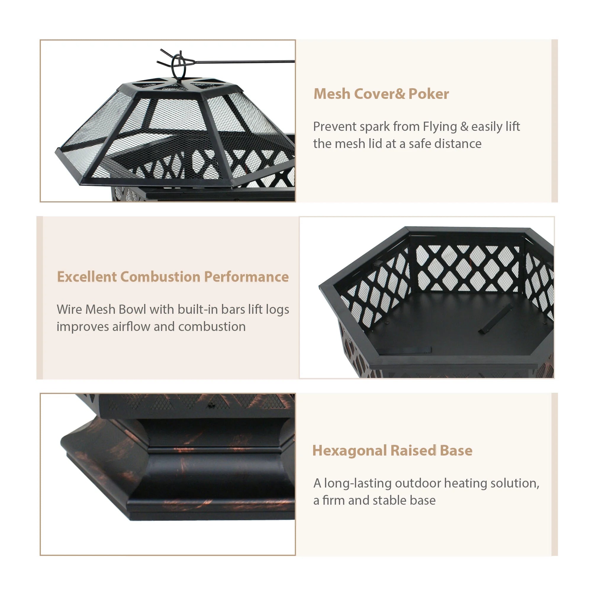 24’’ Portable Wood Burning Fire Pit with Mesh Lid N958