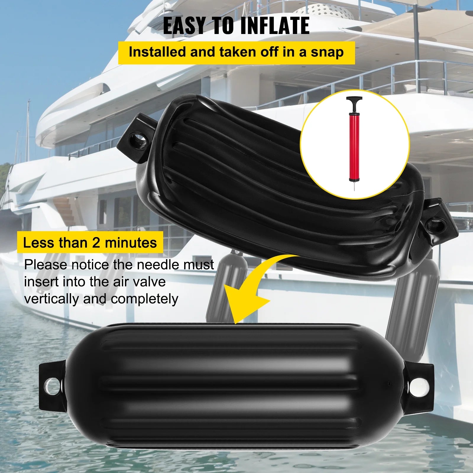 Black Boat Fender Bumper Pack of 4, 8 x 27 inches N15673