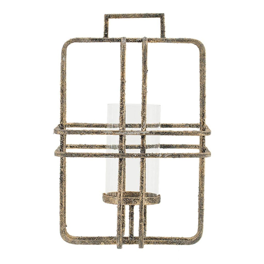 Beige Caged Hurricane Glass Candle Holder J71145