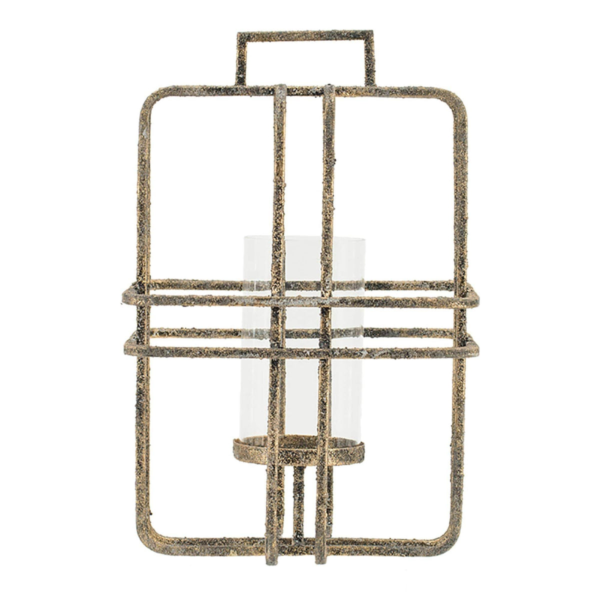 Beige Caged Hurricane Glass Candle Holder J71145