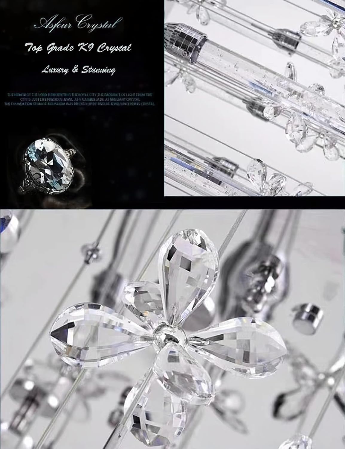 12-Lights Raindrop Spiral Crystal Chandelier with Remote Control Dimmable LED D3158
