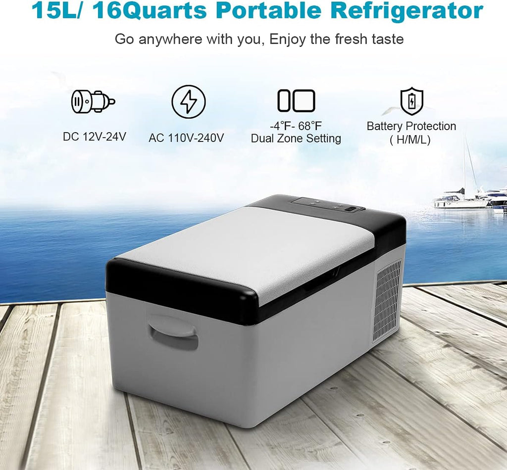 12V Portable Car Refrigerator, 15L/16 Quart Fridge Freezer, Mini Electric Compressor Cooler X3006
