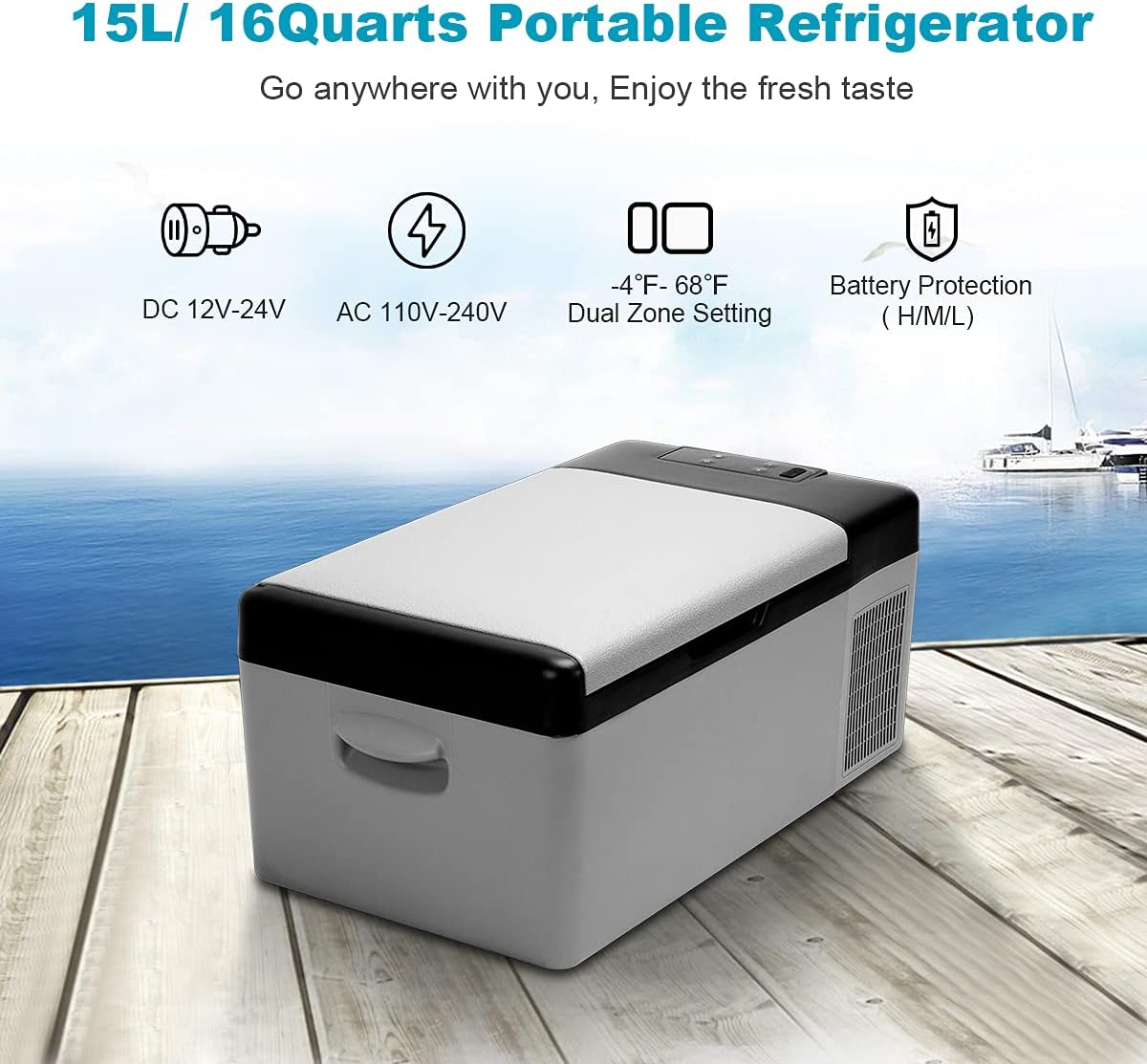 12V Portable Car Refrigerator, 15L/16 Quart Fridge Freezer, Mini Electric Compressor Cooler X3006